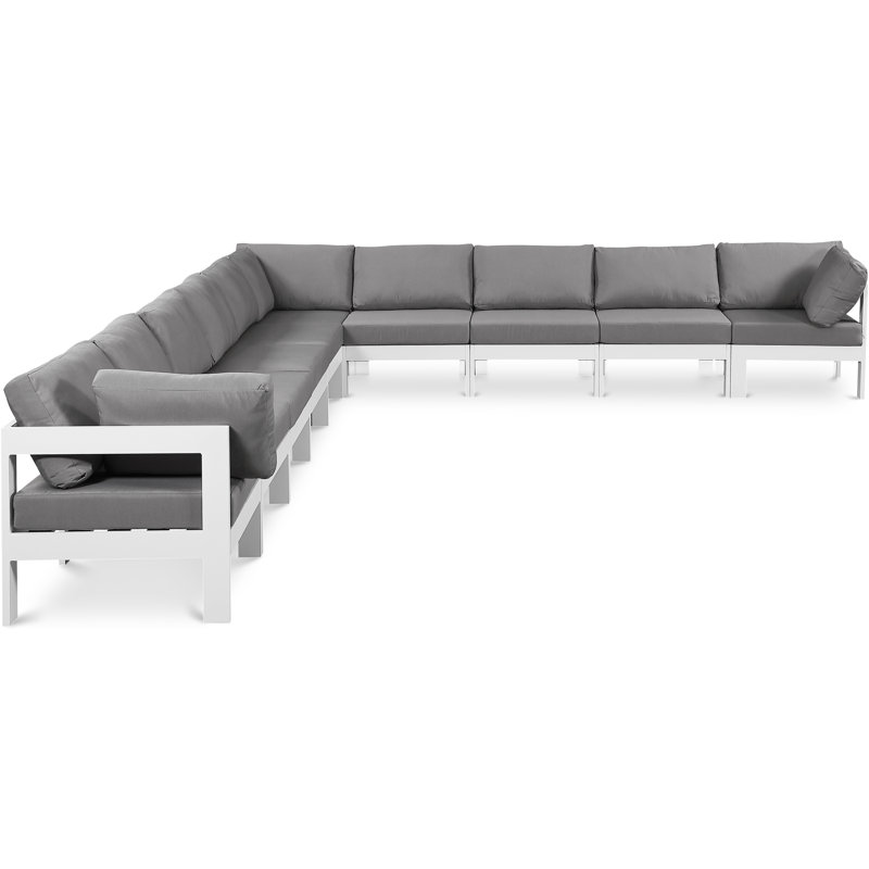 Griton 180'' Wide Aluminum Patio Sectional with Cushions, White, Gray