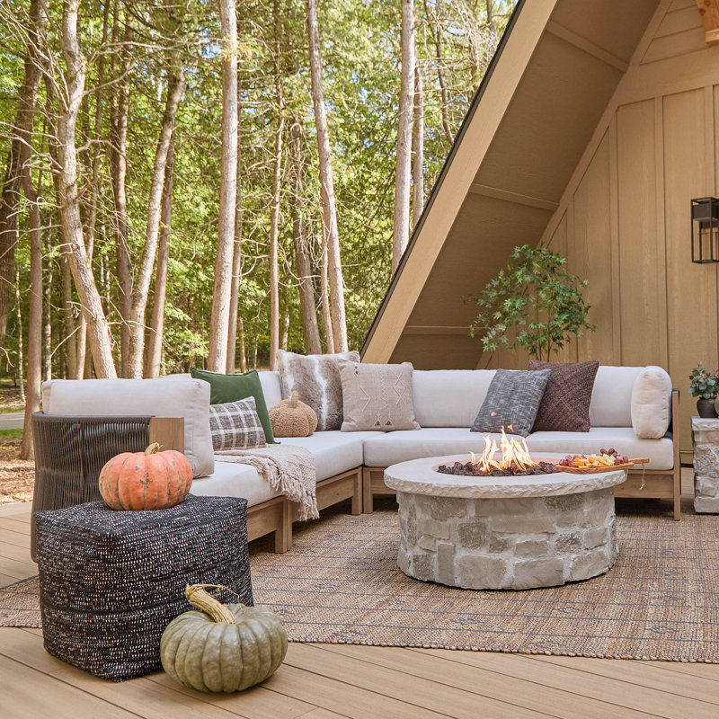 Stratton Outdoor 5-Piece Modular Patio Sectional In Beechwood With Sunbrella Cushions By Real Flame