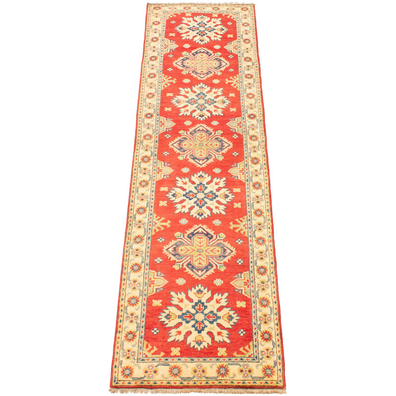 Tapis de couloir unique en laine noué à la main style Ouzbék gazni des années 2010 de 2 pi 7 po x 9 pi 6 po rouge Gorm