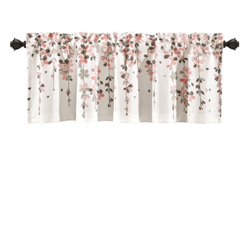 Blush and Gray Floral Rod Pocket Valance