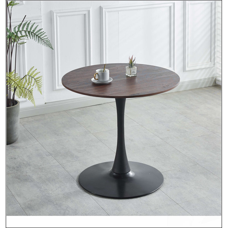 Table de salle à manger 31,5 "31,5" NOIR ET NOYER Tulip Mid-Century pour 2 à 4 personnes, Brun, Noir, noir, noir, noir