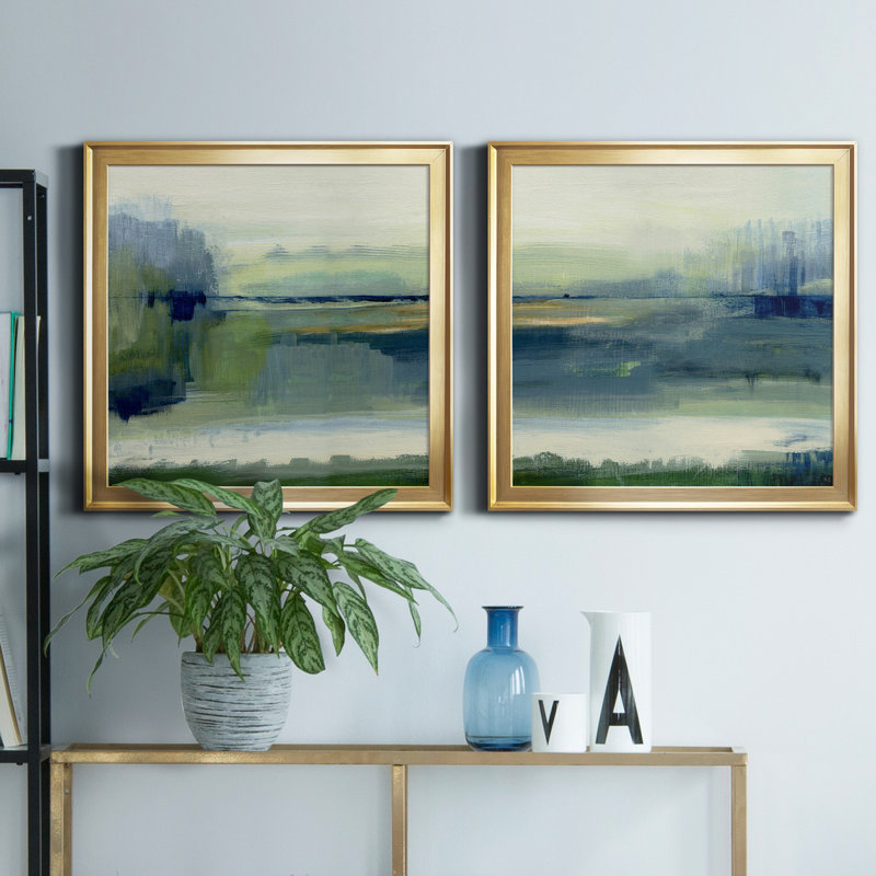 Glistening Meadow Détail I - Ensemble de 2 peintures sur toile encadrées, Or, H 26,5 po x l 53 po x P 1,5 po