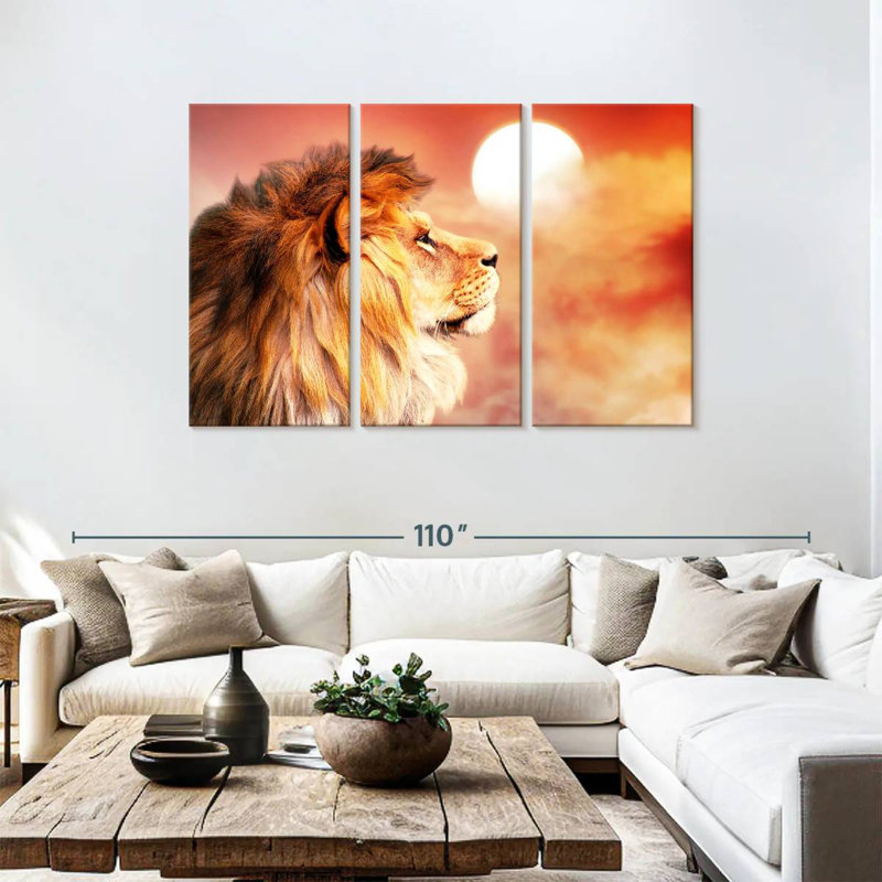 Brampt Lion Overlooking Sunset, 48" H x 74" W