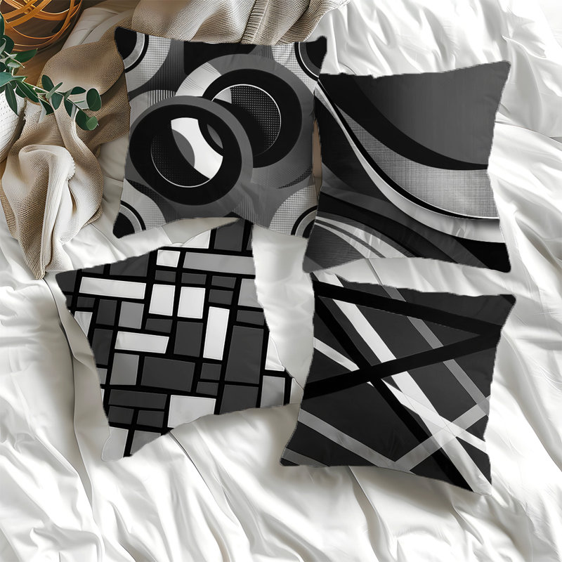 4 Pcs Simple Geometry Pattern Decorative Pillow Covers