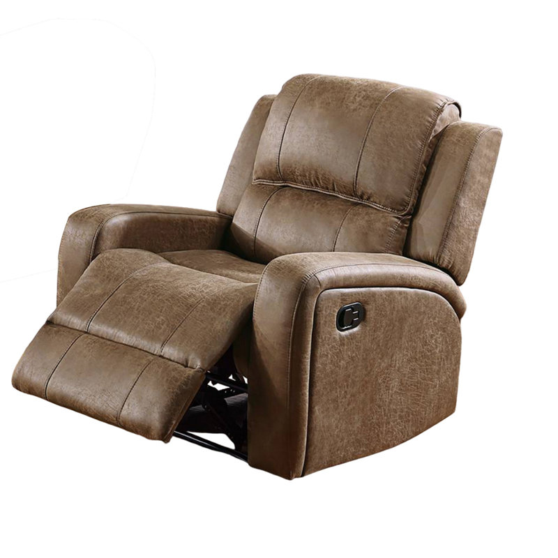 Fauteuil inclinable manuel Charles, similicuir, bois massif, Brun châtaigne