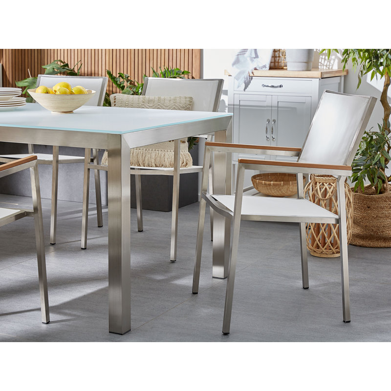 Faggion Stacking Patio Dining Armchair with Cushion, White