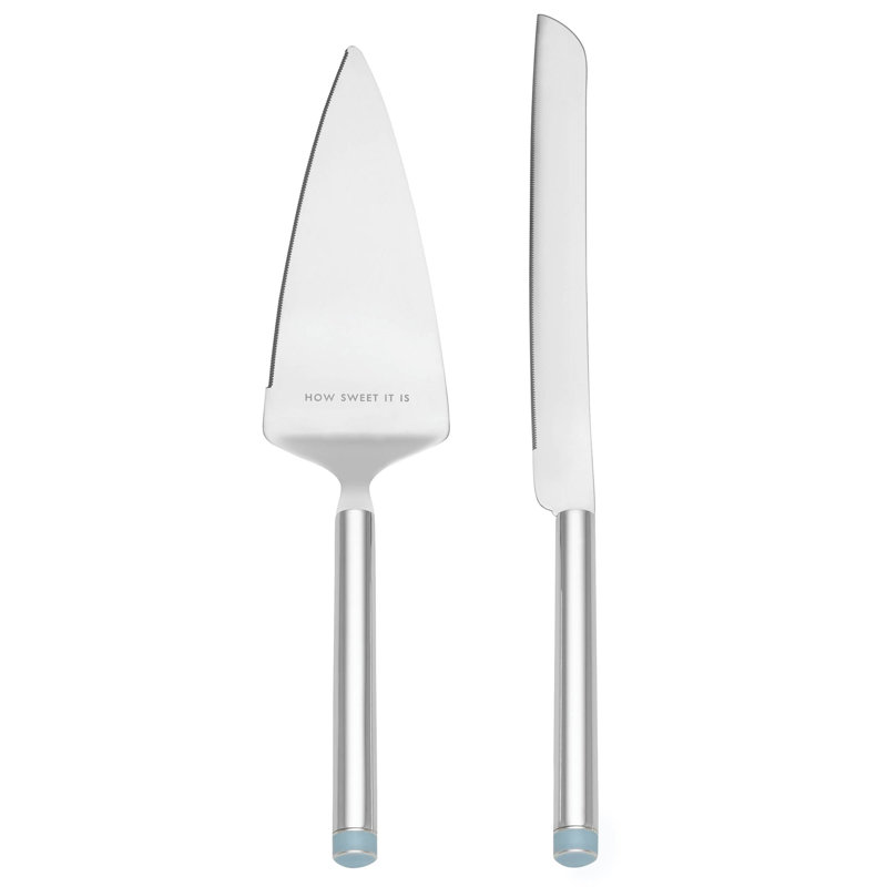 Take the Cake 2 Piece Silver Plated Wood Stainless Steel Cake Serving Set