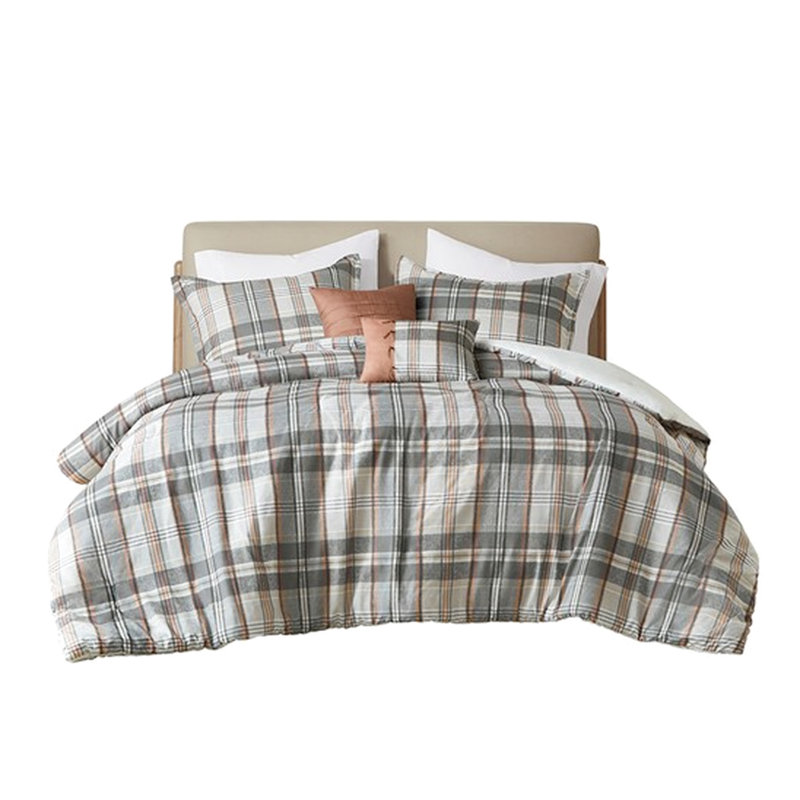 Plaid Full/Queen Comforter , , 2 Shams, Throw Pillows, Filling, Classic Design Bedding Print,