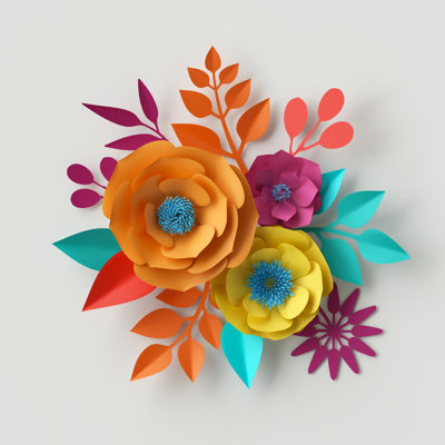 Spring Summer Background, Floral Bouquet Isolated on White, Vibrant Colours 1 Piece Wrapped Canvas Wall Art
