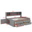 Lit de jour double en bois avec 2 armoires de chevet, tablettes et tiroirs-336590309