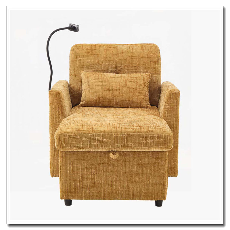 Chaise longue en chenille avec rangement, Jaune moutarde