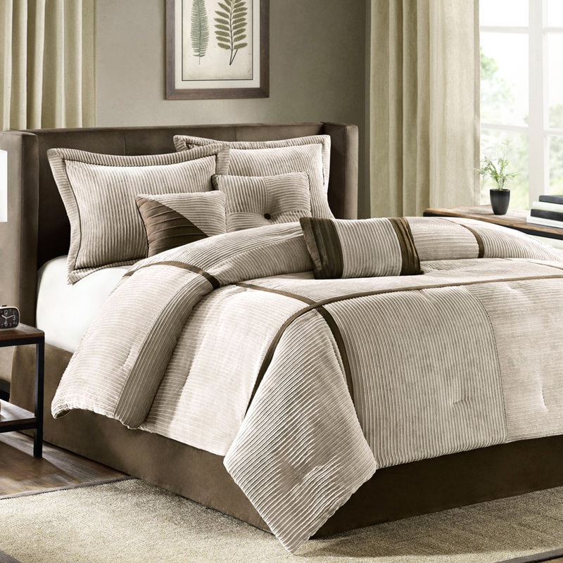 Taupe Corduroy Queen Size Bedding Comforter - Cozy Life Bedroom Soft & Relax, Queen Comforter  + 6 Additional Pieces