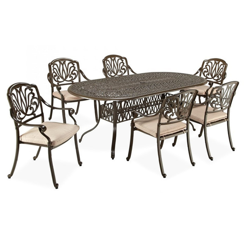 Lular 6 - Person Metal Patio Dining Set with Oval Table, Taupe
