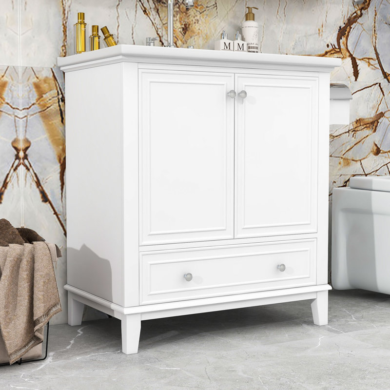 Nistor 30.2'' Single Bathroom Vanity with Ceramic Top, White