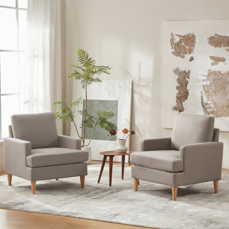Armchair With Solid Wood Legs Set Of 2, Brown