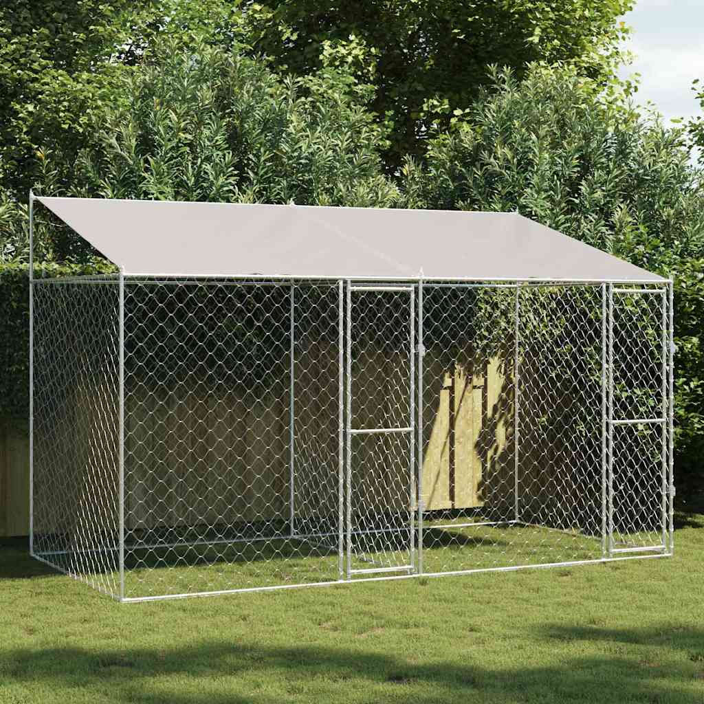 Dog Cage Dog Kennel Outdoor Dog Crate Pet House Grey Galvanised Steel