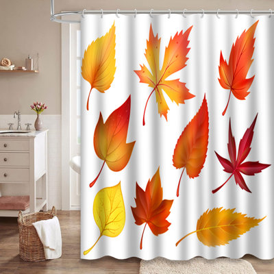 Autumn Maple Leaves Fall Birch Foliage Shower Curtain with 12 Hooks