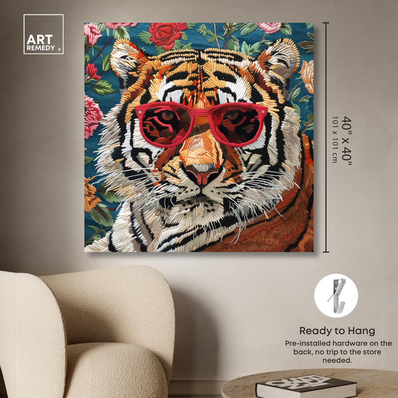 Velvet Tiger Wrapped Canvas Modern Art 40" x 40"
