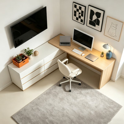 Table de meuble-lavabo extensible 97,6 po / bureau d'ordinateur réglable en L avec 6 tiroirs de rangement spacieux