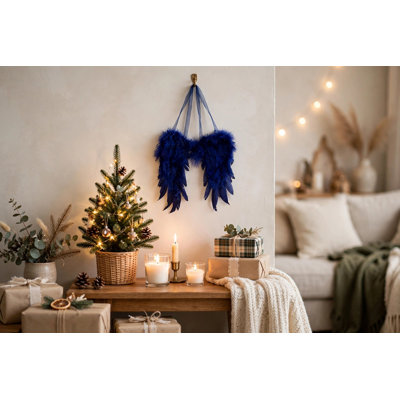 Navy Blue Feather Angel Wing Ornament