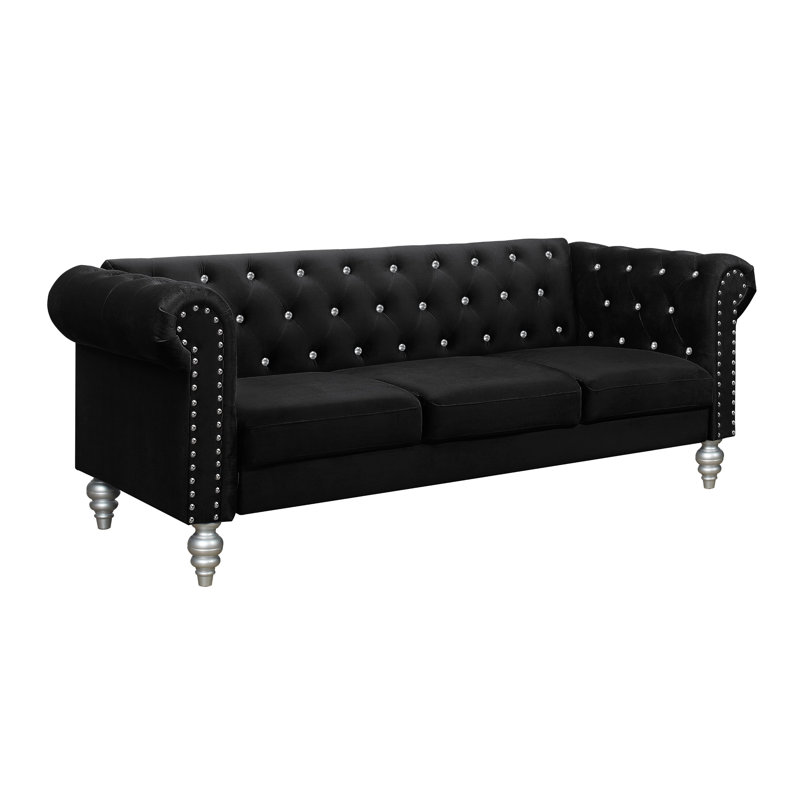 Jabarion 83.3'' Velvet Sofa, Black Velvet 