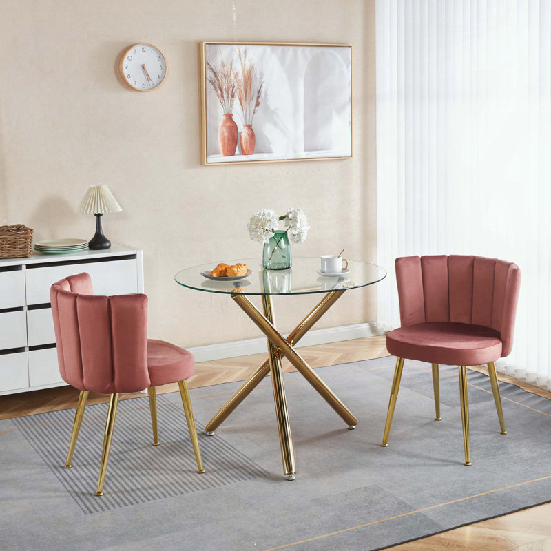 Ensemble de 2 chaises de salle à manger - pieds en métal doré - dossier en velours, Rose