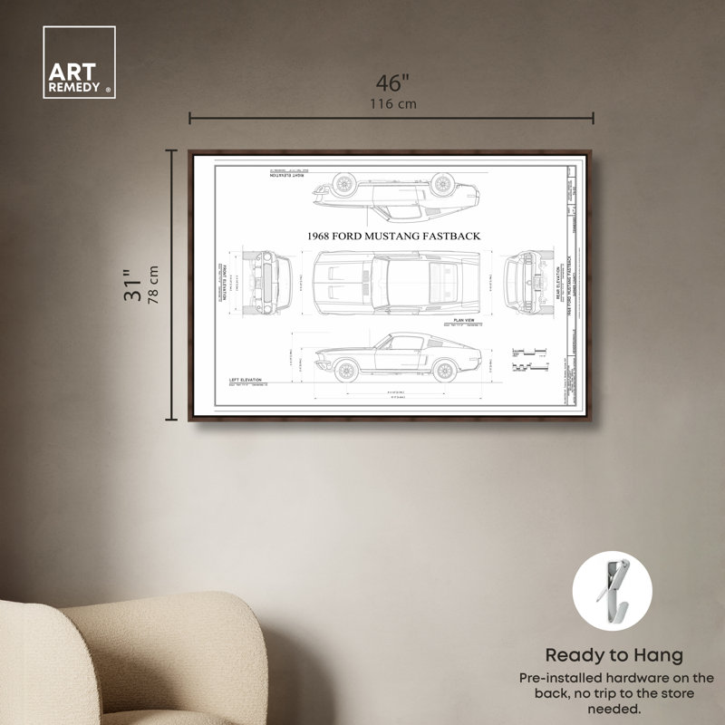 Décoration murale Mustang Fastback, reproduction d'art sur toile encadrée par Art Remedy, cadre noyer, 45 x 30, 31"H x 46"W