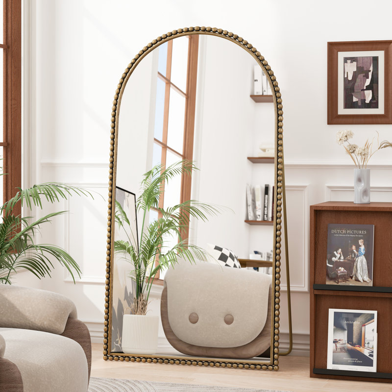 Charmant miroir arqué pleine longueur charmant avec pieds de soutien solides pour la chambre à coucher et le salon