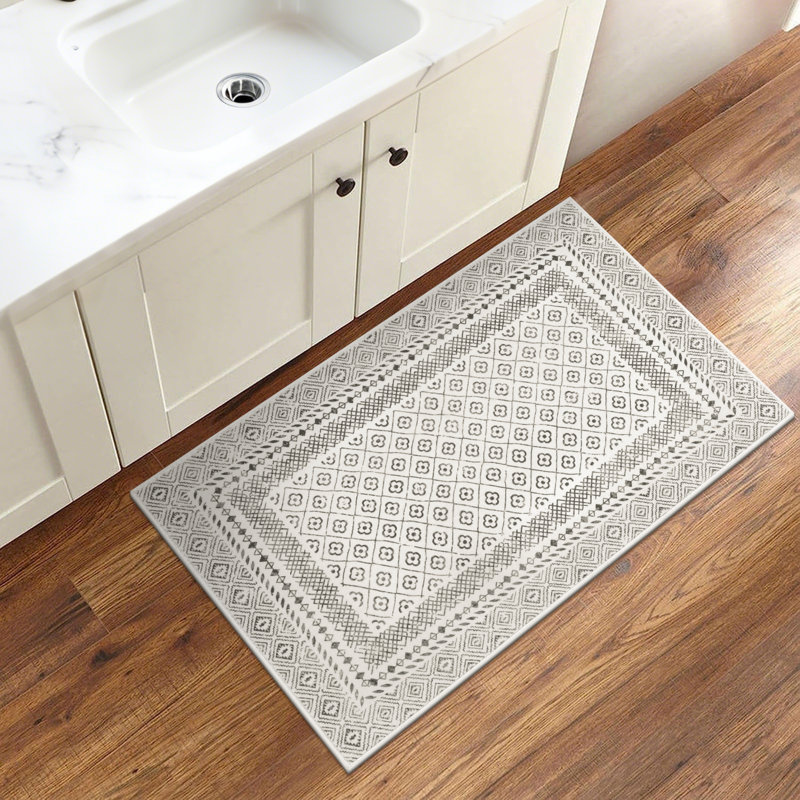 Grey/Beige Oriental Floral Machine Washable Area Rug with Non-Slip Backing, Rectangle 2' x 3'