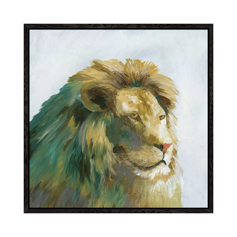 Jade Lion - Painting on Canvas, 93.98 cm H x 93.98 cm W, Black Framed