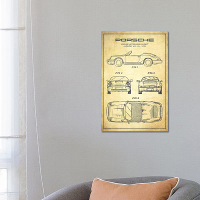 Porsche Corporation Porsche Patent Sketch (Vintage) by Aged Pixel - Wrapped Canvas Painting