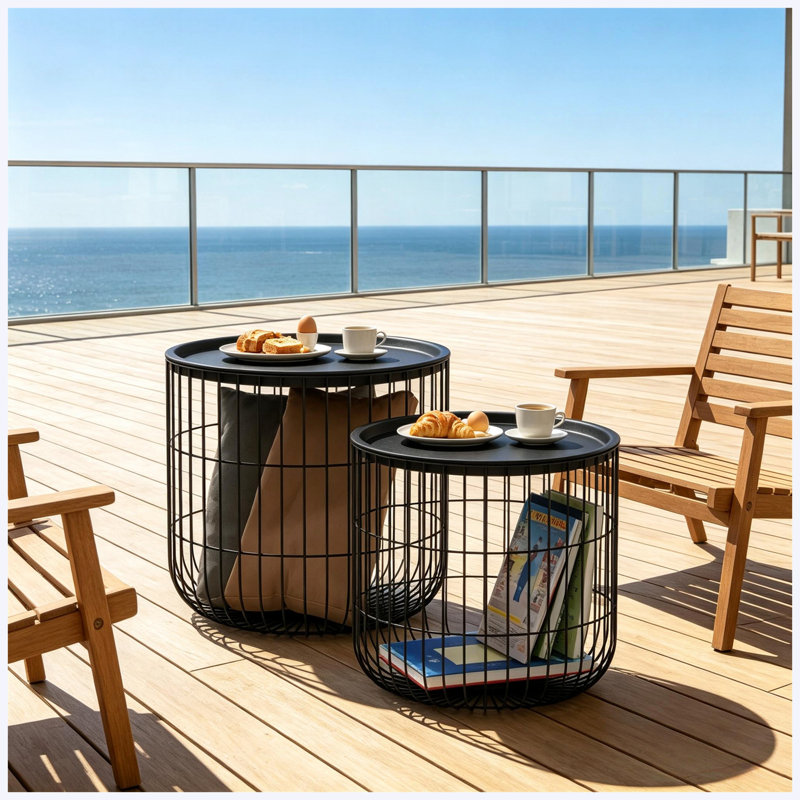 Modern Wire Frame Round Accent Tables, Removable Top Side Table Coffee Table Set for Living Room