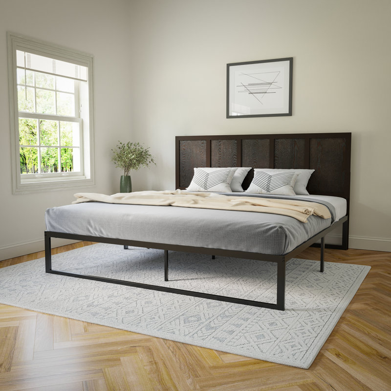 Raima Paneled Solid Wood Adjustable Headboard for Universal Metal Bed Frames, Dark Brown, King