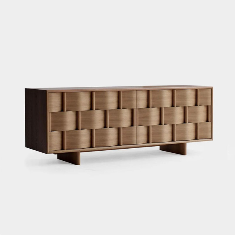 Buffet en bois massif tissé d'inspiration rétro