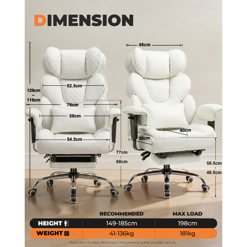 COMHOMA Adjustable Faux Leather Swiveling PC & Racing Game Chair, White