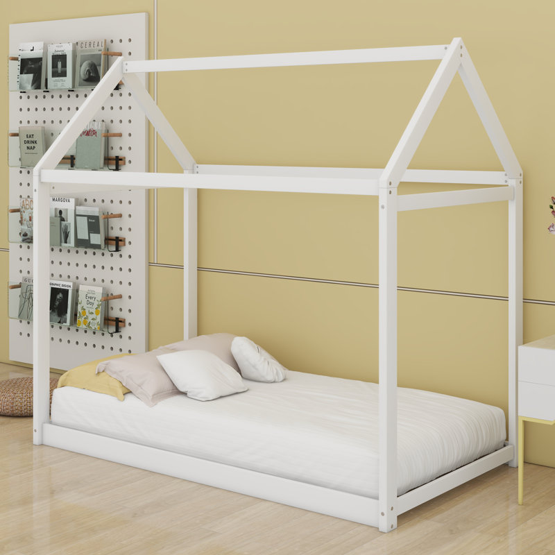 Twin Size Wooden House Bed, White