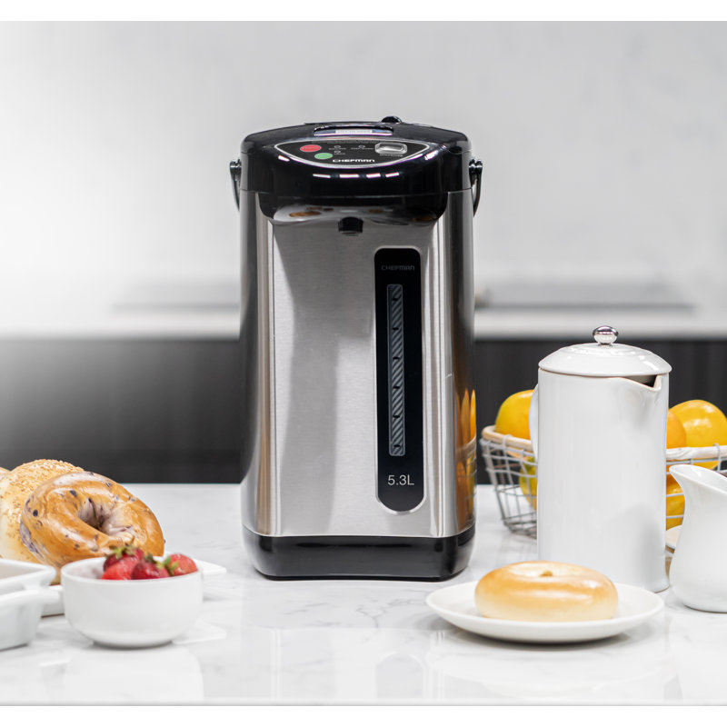 Chefman Electric Hot Water Pot With Safety Lock, Stainless Steel, 5.6 Qt