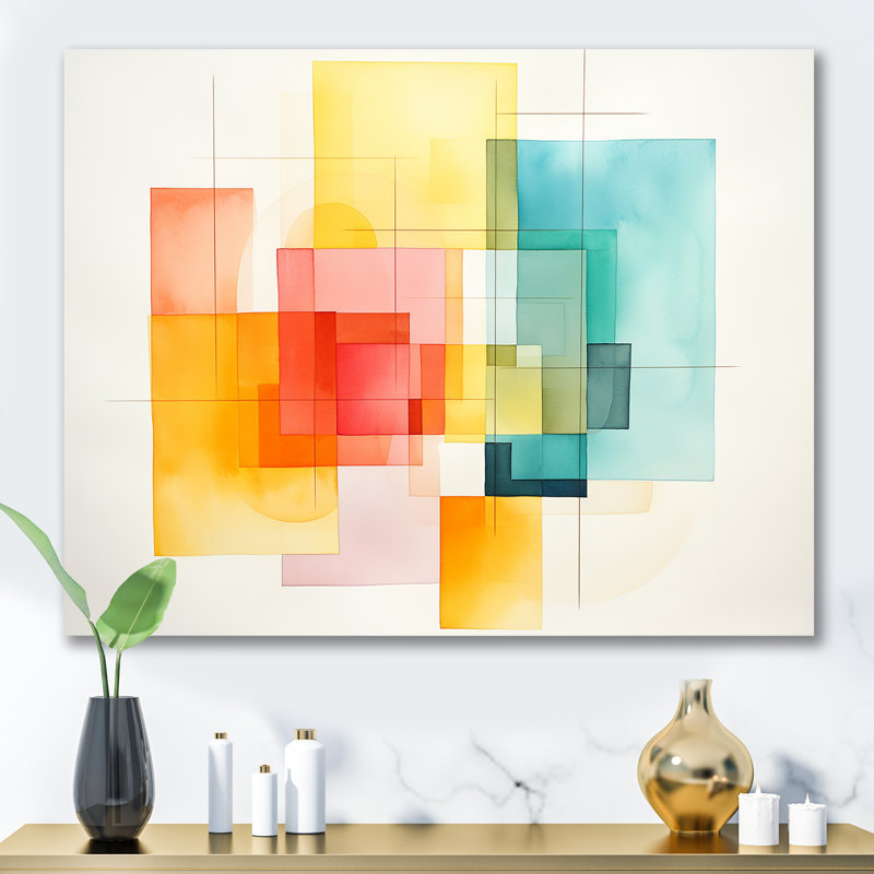 Multicolor Cubes Patterns I - Geometric Wall Art, Wrapped Canvas, 34" H x 44" W x 1.5" D