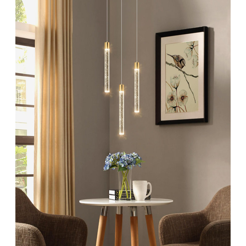 Lustre en cristal 3 lumières à intensité variable Glam, H 60 po x l 7,8 po x P 7,8 po, Doré, Trois lumières