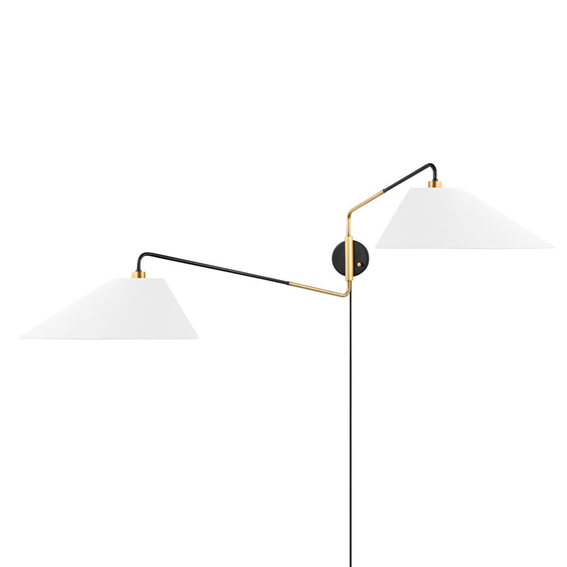 Elongated Linen Shade Duo Swing Arm Sconce in Aged Old Bronze