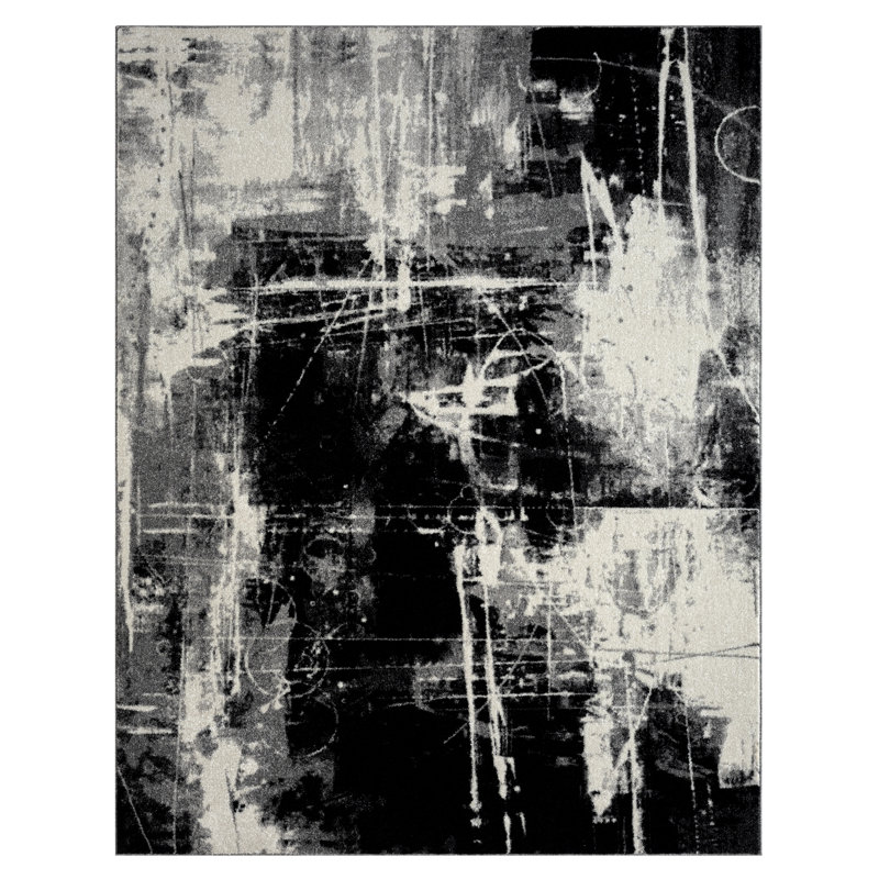 Stourbridge Abstract Area Rug in Black, Rectangle 7'9" x 9'9"