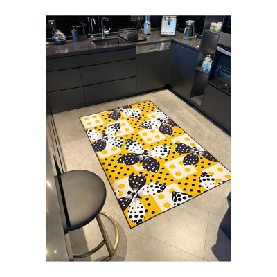 Tapis décoratif lavable à la machine à motif de papillons jaune Paris