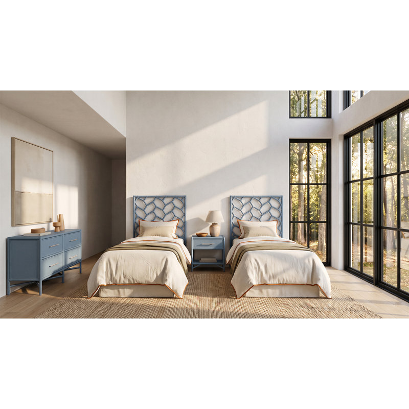 Silas Bedroom Set, Regatta Blue, 4 Pcs: Dresser, Headboard, 2 Nightstands, Twin