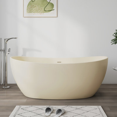 60" Acrylic Freestanding Bathtub, Free Standing Tub, Stand Alone Tub, Soaking Tub with Integrated Overflow and Drain, Gloss White