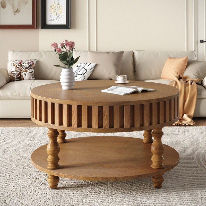 Table basse ronde cannelée 31,49 po Lewis, Brun