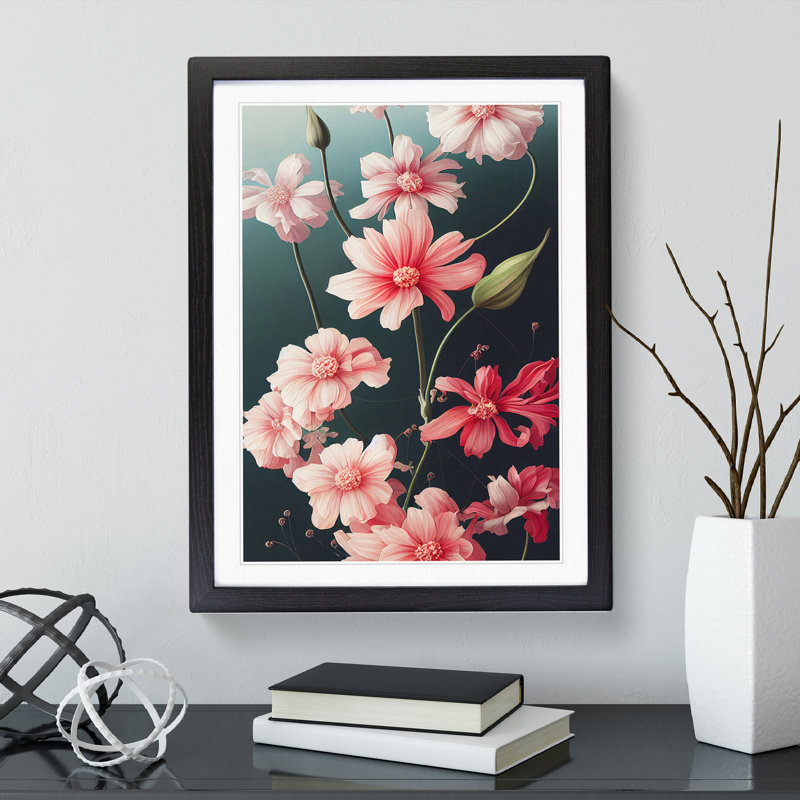 Traditional Flowers - Print, White, 66cm H x 48cm W, Black Picture Frame