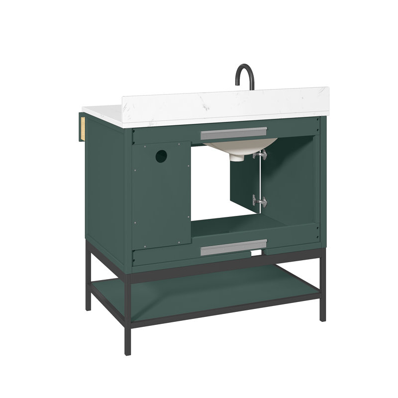 Latitude Run Bova 36 in. Single Bathroom Vanity with Engineered Stone Top, Green