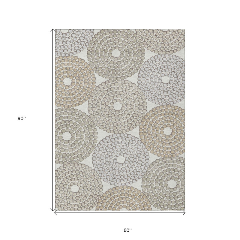 Tapis intérieur / extérieur géométrique lavable 5 pi x 8 pi brun et gris ivoire