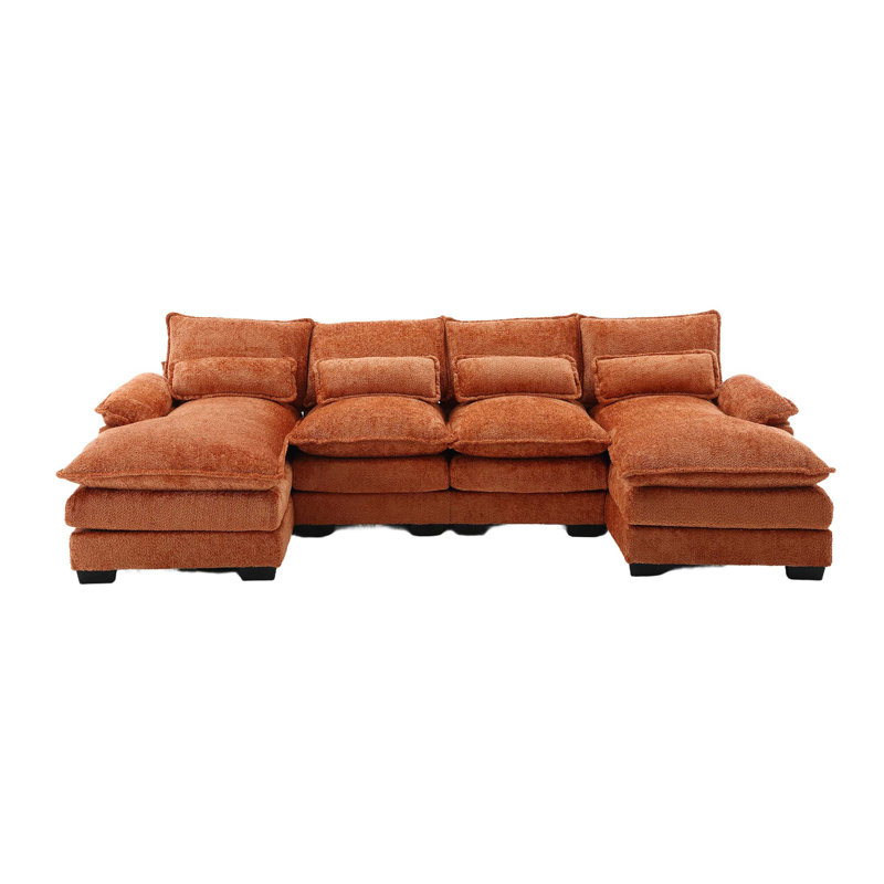 Grand canapé modulaire moderne en U en chenille, Boucle - beige