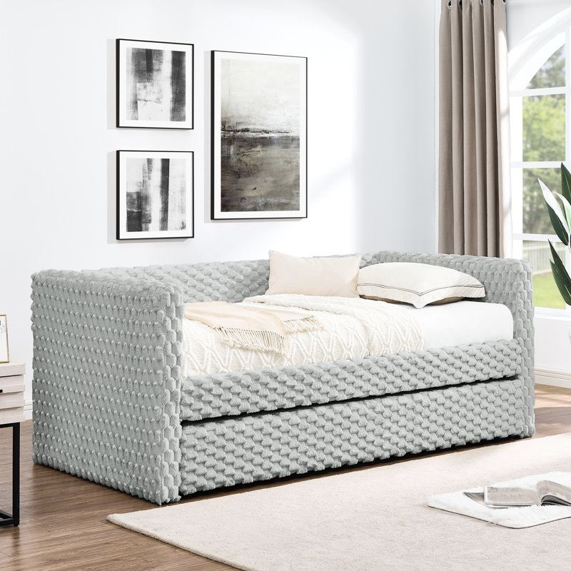 Twin Size Daybed In Dark Grey, Upholstered Pull-out Bed For Modern Home Living Grey Daybed, Space Optimization, Dark Grey
